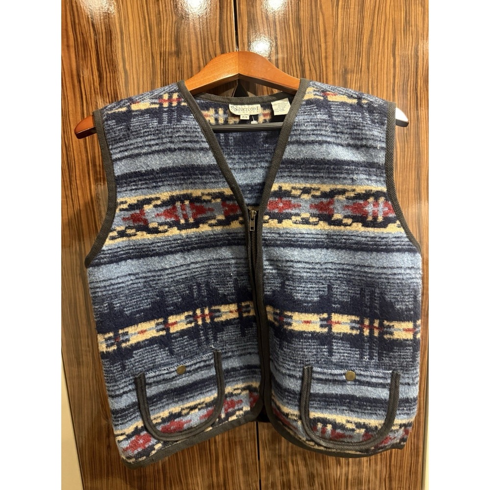 Silvercord Women Vest Wool Blend Southwestern Blue Multicolor Size Petite Small